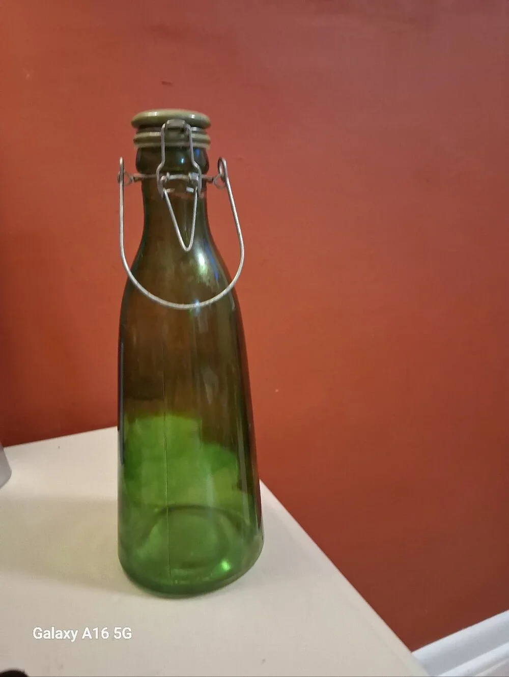 1940s Green Glass Bulach Swiss Swing-Top Bottle Or Clamp On Lid